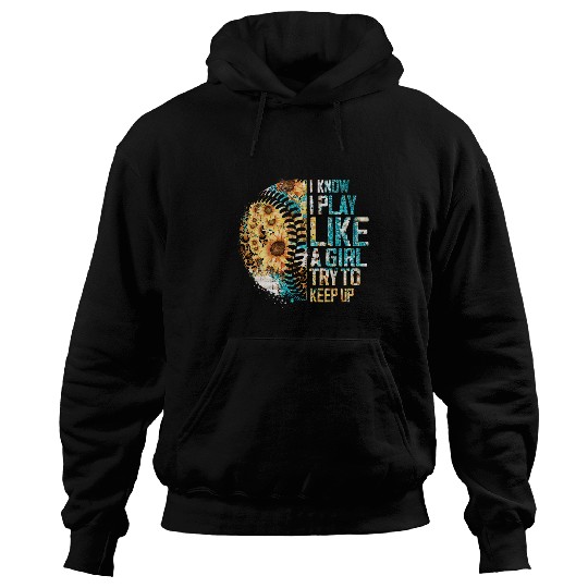 Sport Baseball I Play Like A Girl Softball Team Leopard Sunflower Hoodies