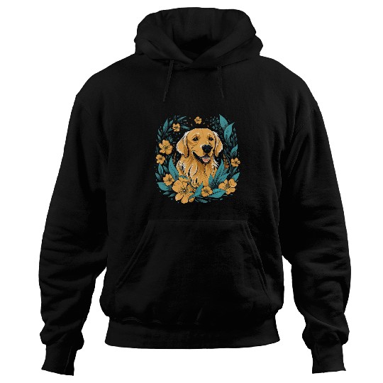 Golden Retriever Pet A Golden Retriever surrounded with Lilies illustration 2 Hoodies