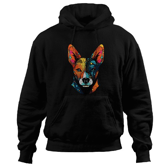 Basenji Pet Mom or Dad Cute Dog Face Colorful Puppy Art Black Hoodies