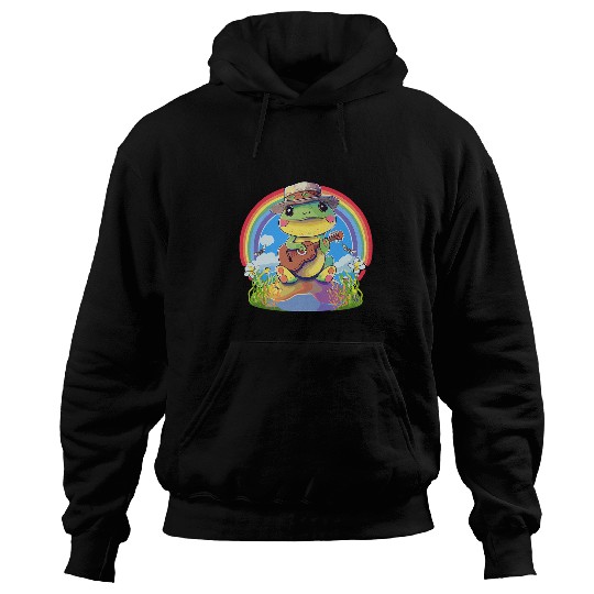 Funny Banjo Frog Kawaii Cottagecore Frog Playing Banjo Pastel Rainbow Hoodies