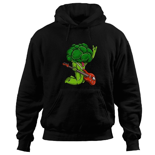 Funny Guitar Broccoli Playing Bass Guitar Vegan Vegetarian Hoodies