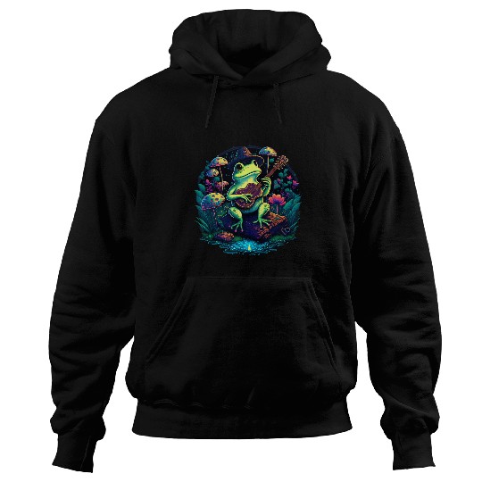 Funny Banjo Frog Cottagecore Aesthetic Frog Playing Banjo on Mushroom Cute 21 Hoodies