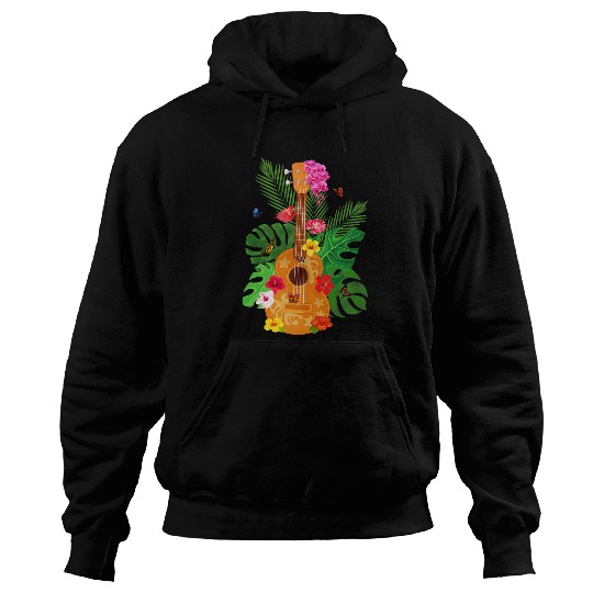 Funny Ukulele Hawaiian Ukulele Hibiscus Butterfly Hoodies