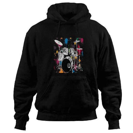 Funny Drummer Silver Drum Set Artistic Design Gift Tee Hoodies