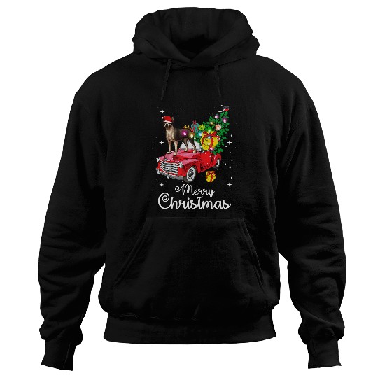 Boston Terrier Pet Rides Red Truck Christmas Pajama Hoodies