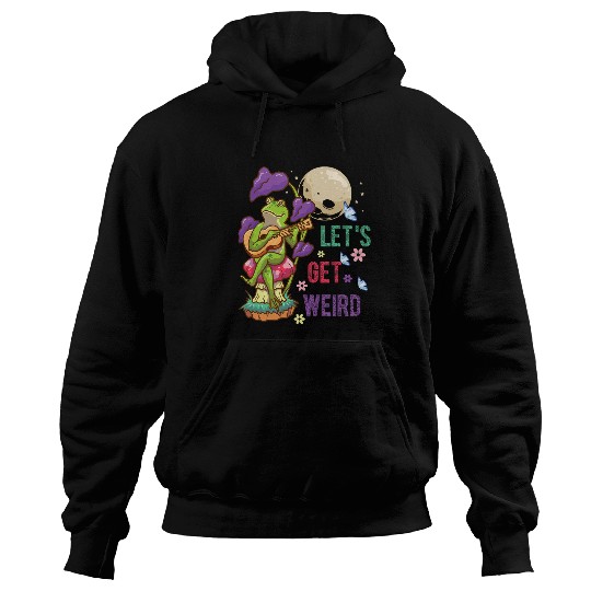 Funny Guitar Lets Get Weird Frog Playing Guitar Cottagecore Goblincore Hoodies