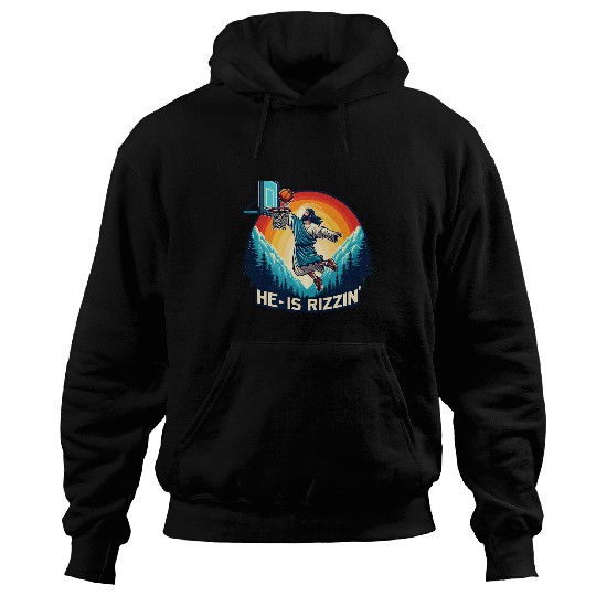 Sport Basketball He Is Rizzin Easter Funny Basketball Christian Religious Hoodies