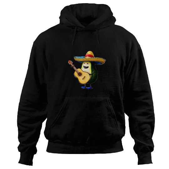 Funny Guitar Avocado Wearing Sombrero Playing Guitar Music Hoodies