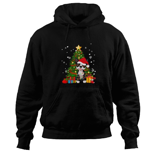 Boston Terrier Pet Santa Reindeer Boston Terrier Christmas Tree Lights Hoodies