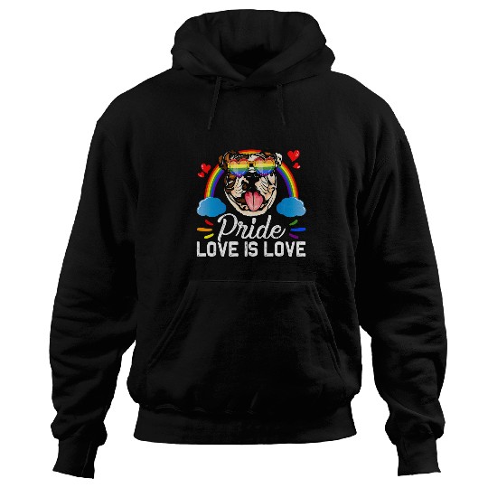 English Bulldog Pet Fun LGBT Pride Love Is Love Rainbow English Bulldog Hoodies