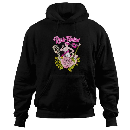 Funny Guitar Microphone Guitar Pink Lips Rockabilly Lady Guitarist Hoodies