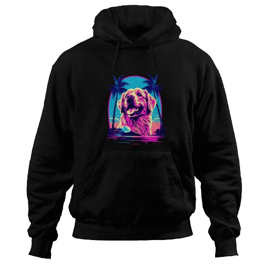 Golden Retriever Pet 80s Synthwave Sunset vintages Retro Hoodies