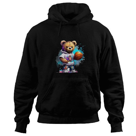 Sport Basketball Kids Boys Basketball Teddy Bear Graphic Hoodies