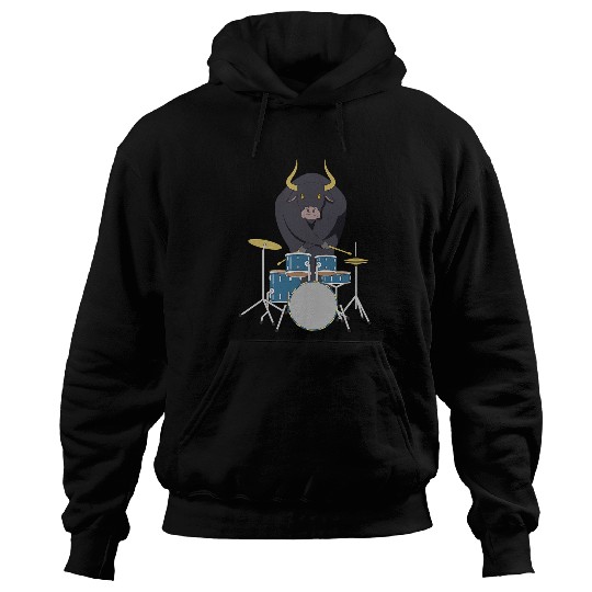 Funny Drummer Rockstar bull Safari Zoo Animal Drummer Drums Player Music Hoodies