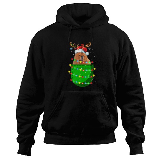 Chow Chow Pet Reindeer Santa Chow Chow In Pocket Christmas Light Hoodies