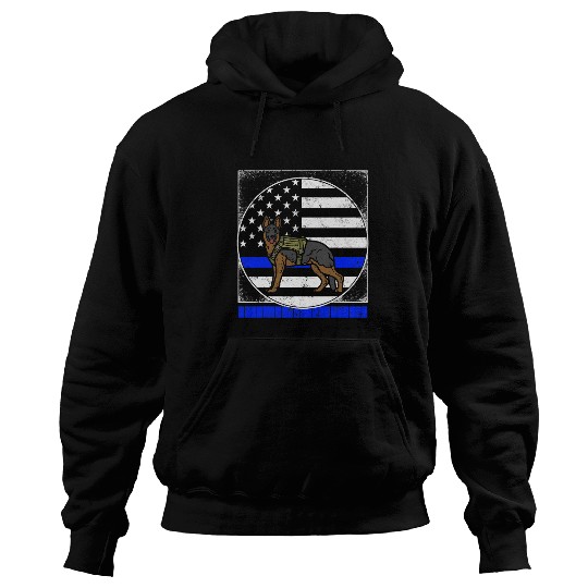German Shepherd Pet Police Dog Thin Police Blue Line K9 Flag Hoodies