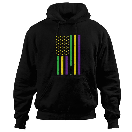 Sport Baseball Mardi Gras US Flag Baseball Bat Patriotic Men Women Kids 1 Hoodies