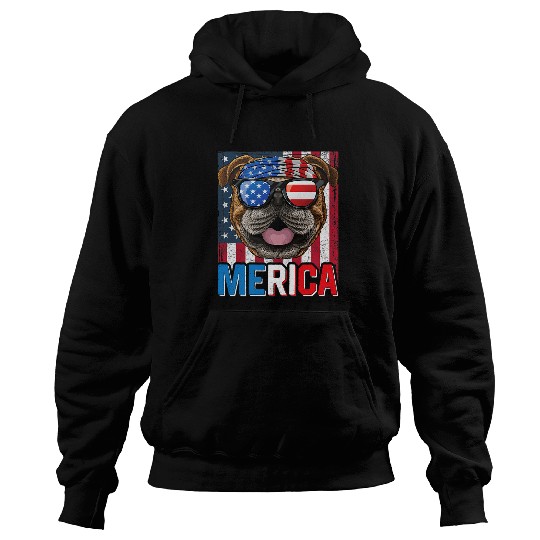 English Bulldog Pet Merica English Bulldog Dog 4th of July Gifts American Flag Hoodies