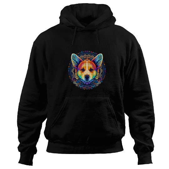 Corgi Pet Dog Face Colorful Mandala Rainbow Yoga Pattern 32 Hoodies