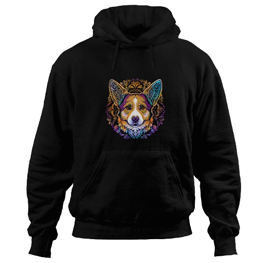 Corgi Pet Dog Face and Head Colorful Mandala Pattern Corgi Hoodies