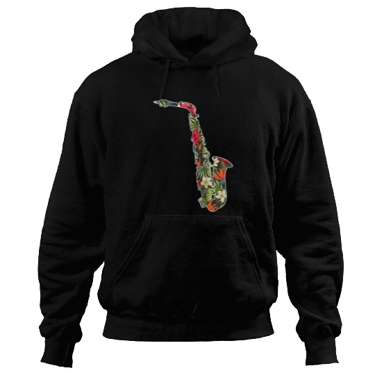 Funny Saxophone Summer Tropical Floral Print Flower Hawaii Men Hoodies
