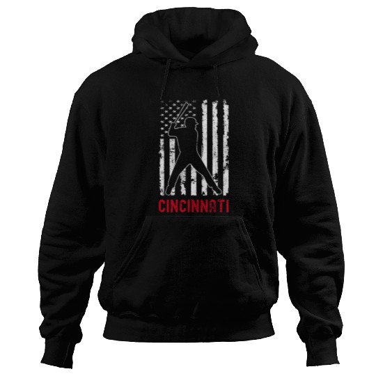 Sport Baseball Cincinnati Ohio American Flag Baseball Weathered Hoodies