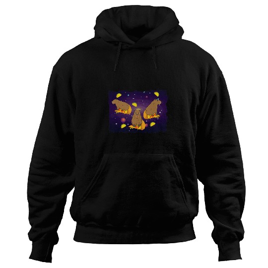 capybaras Mammal Astronauts Space capybaras On Pizza Galaxy Hoodies