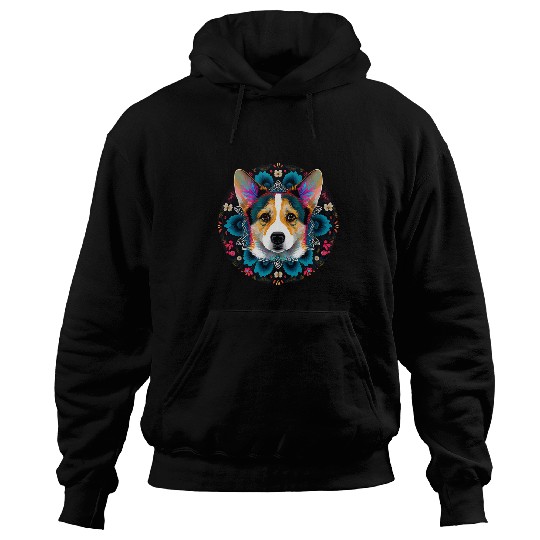 Corgi Pet Dog Face Colorful Mandala Rainbow Yoga Pattern 3 Hoodies