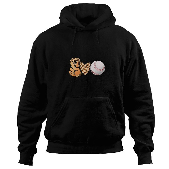 Sport Baseball Funny Peace Love Baseball Mom Leopard Print Cheetah Pattern Hoodies