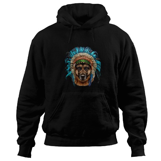 German Shepherd Pet in American Indian Warrior Headdress Hoodies