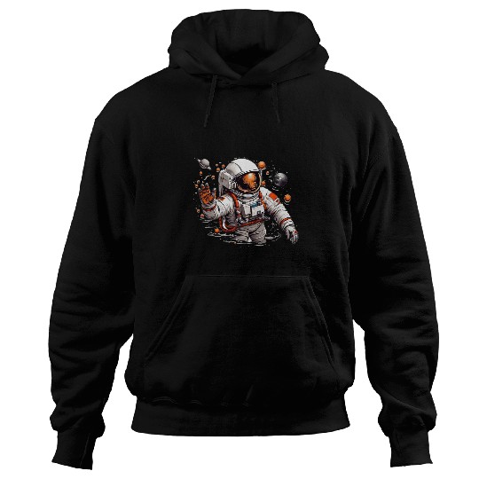 Astronaut Floating In Space Solar System Stars Planets Hoodies