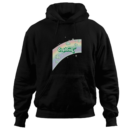 Sport Softball I Love Softball Pastel Rainbow Stars Aesthetic Kelly Green Hoodies
