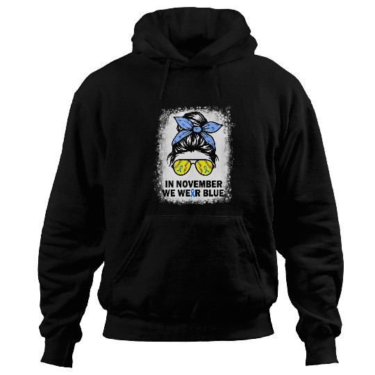 Softball Gift Support Squad Softball Mom Messy Bun Blue Warrior diabetess 20 Hoodies