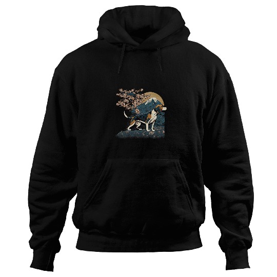 Coonhound Pet Surrealism Japanese Painting Treeing Walker Coonhound dog 3 Hoodies