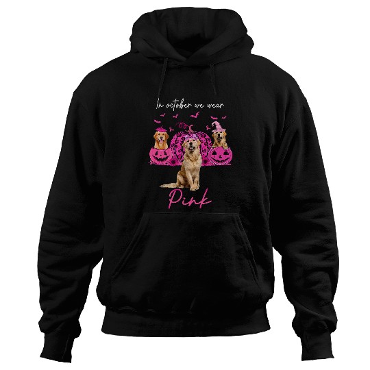 Golden Retriever Pet In October We Wear Pink Halloween Hoodies