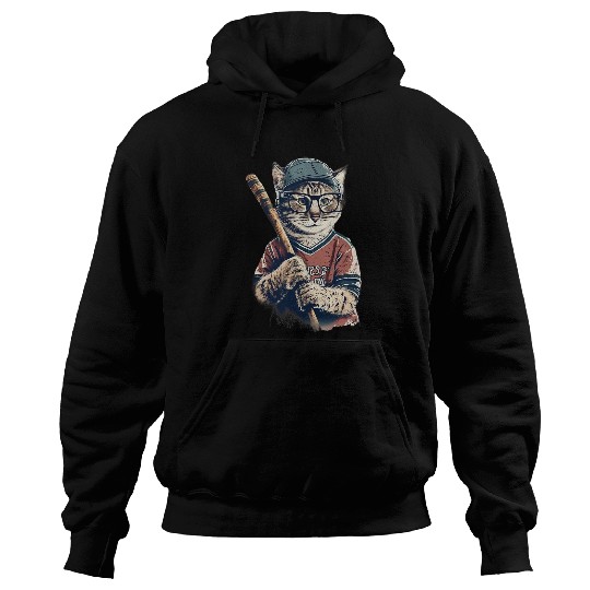 Sport Hockey Cat vintages Retro Cat Playing Hockey Hockey Stick Kitties Love Hoodies