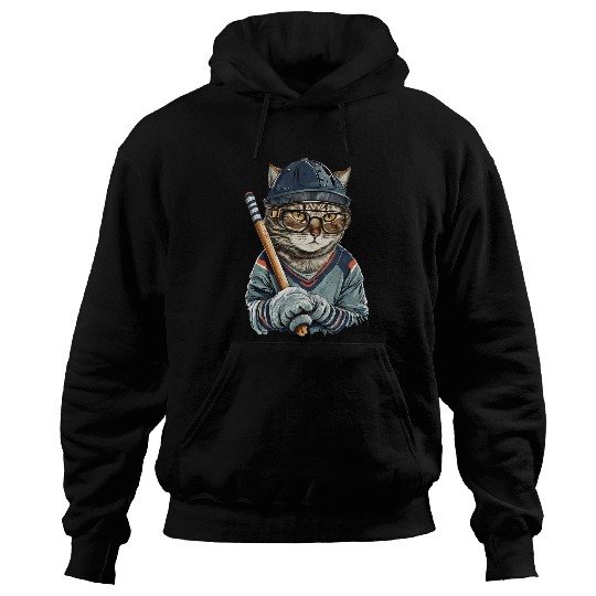 Sport Hockey Cat vintages Retro Cat Playing Hockey Hockey Stick Kitties Love 2 Hoodies