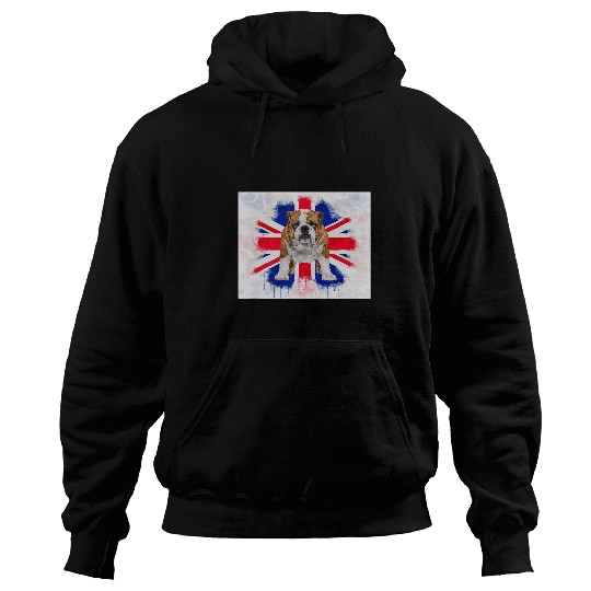 English Bulldog Pet British Bulldog on Dripping Painted Union Jack Flag English Hoodies