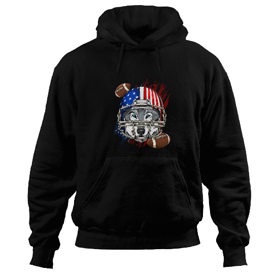 Sport American Football Player Gray wolfs Animal Face Patriotic Hoodies