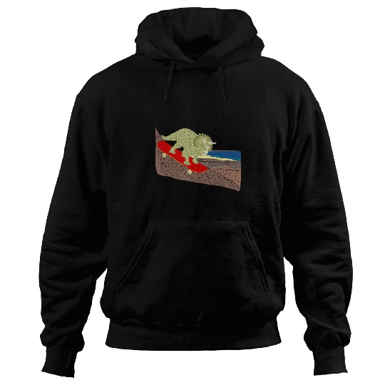Dinosaur Pet Dinosaur Triceratops riding skateboard Volcanic landscape Hoodies