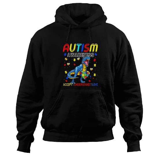 Autism Puzzle Dino Embrace Differences ASD Spectrum Dinosaur Autism Awareness 2 Hoodies