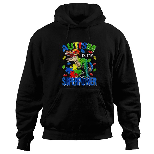 Autism Puzzle Dino Boys Kids Autism Is My Superpower Hoodies