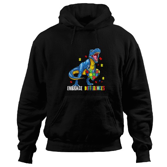Autism Puzzle Dino Embrace Differences ASD Spectrum Dinosaur Autism Awareness 2 8 Hoodies