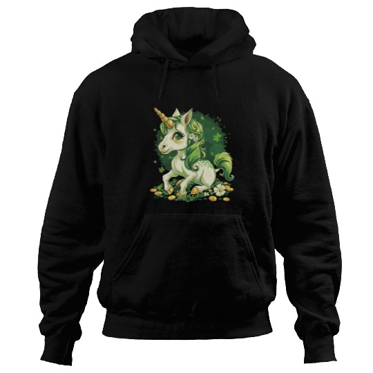 Unicorn Pet Golden Horn Unicorn With Green Shamrock Unicorn Girls Hoodies