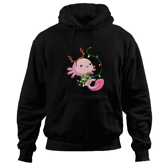 Axolotls Pet Reindeer Axolotls Christmas Tree Lights Fish Lizard xmass 396 Hoodies