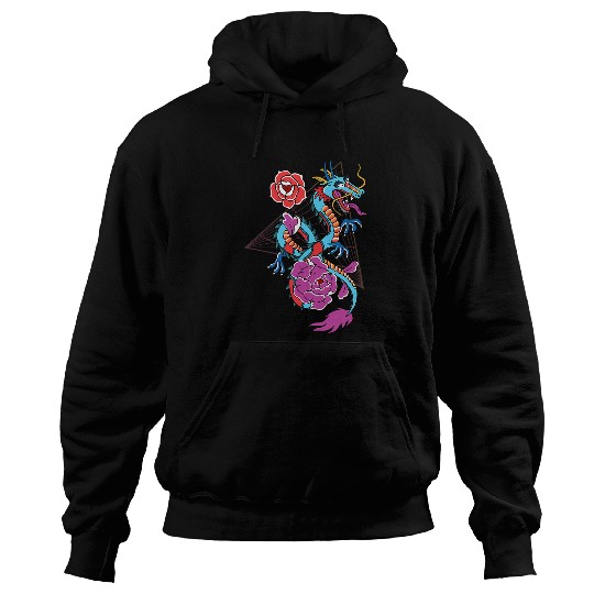 Dragon Pet Retro Chinese Dragon Vaporwave Asian Style Hoodies