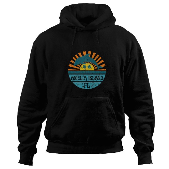 Dolphin Pet Gift Amelia Island Florida Beach Dolphin Retro Sunset Vintage Hoodies