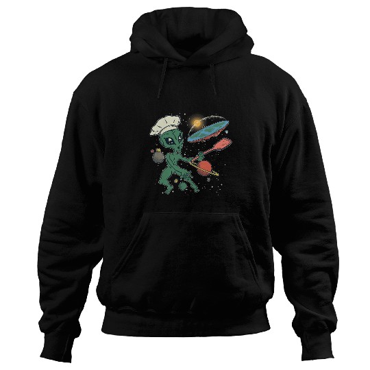 Aliens UFO Flat Earth Pizza Chef Hoodies