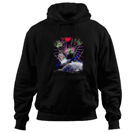 Aliens UFO Aloha Space Cat UFO Laser Eye Alien Cats Invading Funny Hoodies