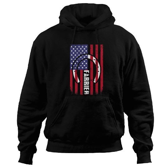 Horse Pet Distressed Farrier Horseshoe American Flag 4th Of July Hoodies
